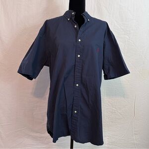 Ralph Lauren Large Tall Short Sleeve Button Down Navy Blue Shirt Big and Tall
